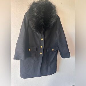 Black coat MANTECO ZARA XL gold buttons fur neck
